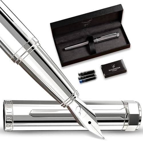 Ellington Pens Luxus-Füllfederhalter-Set glatte, Spitze – inklusive nachfüllbarem Tintenkonverter, 3 Tintenpatronen [Schwarz und Blau], Geschenkbox – elegante Kalligrafie