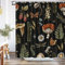 Voshin Vintage Mushroom Shower Curtain Botanical Mushroom Fern Forest Plants Fabric Shower Curtains for Bathroom Boho Shower Curtain Set with Hooks, Black, 69 X 70 Inches