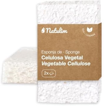 Natulim - Set di 2 spugne biodegradabili in cellulosa. Efficace contro tutti i tipi di macchie, ecologico, senza plastica, zero rifiuti, vegano e rispettoso degli animali - Made in EU
