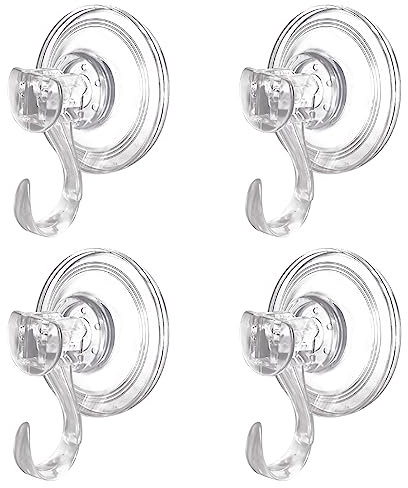 HTBMALL 4 x Saugnapf-Haken, strapazierfähig, transparent, Vakuum-Saugnapf-Haken, abnehmbare Fenster, Wand, Glastür, Saugnapf-Aufhänger, wiederverwendbare Saugnapf-Halter für Küche, Badezimmer, Dusche