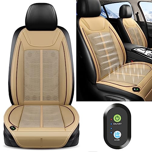 Zyph Cooling Car Seat Cover for Tesla Model 3 Model S Model X,12V Ventilated Single Cushion,3 Speeds Air Conditioned Cooler Pad, A/Beige-A/Single Block