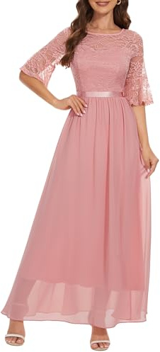 Wedtrend Abendkleider Elegant Damen Rund-Ausschnitt Maxikleid Hochzeitskleid Damen Lang WT0314 Blush 2XL