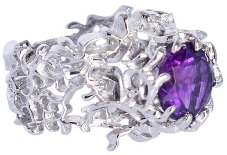 Cocktail Ring 925 Sterling Silber mit natürlichem Amethyst 'Lilac Frangipani' SZ-P 1/2 FSJ-4763-A Amethyst Edelstein