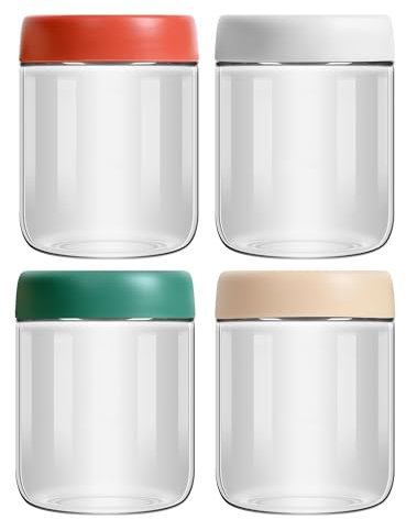 4 Pack 16oz Glass Jars with Lids,Overnight Oats Containers with Lids,Wide Mouth Mason Jars For Fruit, Salad Dressing, Sauce, Cereal, Sugar, Beans, Spice, Chia Seed Pudding Jars, Baby Food Containers