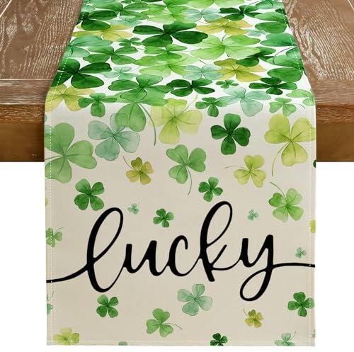 GEEORY St. Patrick's Day GT141-72 Tischläufer, Glücksbringer, Kleeblätter, dekorative Tischdekoration für Küche, Esszimmer, Innen- und Außenbereich, Dinner-Party, 33 x 183 cm