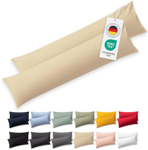 Blumtal Seitenschläferkissen Bezug 40 x 145 (2er Set Kissenbezüge) - Beige - 100% Baumwolle, Oeko-Tex Zertifiziert, Kissenbezug für Seitenschläferkissen, Kissenhülle mit Reißverschluss