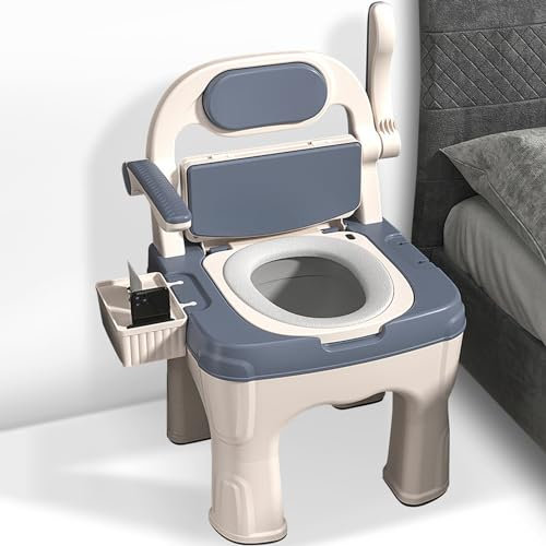 Commode Toilet Chair for Elderly, 18.5 Inch Super Wide Bedside Commodes, Drop Arm Bedside Commodes Chair with Padded Seat Backrest Up to 660 Lbs, Commode Chairs for Seniors Disabilities Elderly, Blue