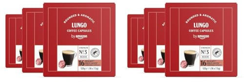 by Amazon Capsules Café Lungo compatibles Dolce Gusto, Torréfaction Moyenne, 96 capsules, 96 Unité (6 Lot de 16) - - Certifié Rainforest Alliance
