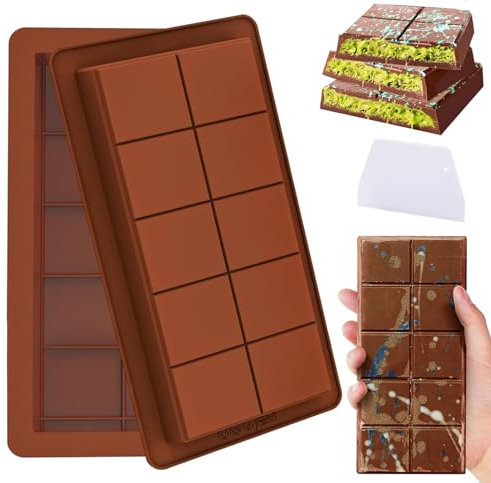 Pipihome 2 Pcs Moldes para Chocolate, Molde Turron Silicona, Molde Tableta Chocolate, Moldes para Turrones, Moldes de Chocolato Profundo para Chocolate, Dulces, Gofres con 1 Rascador