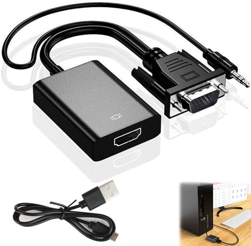 VGA to HDMI Adapter Converter 1080p with 3.5mm Audio Jack Portable VGA to HDMI Conversion Headband Power Supply Display for PC Laptop Computer Desktop Monitor TV Projectors HDTV Conversion Accessories
