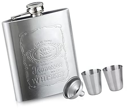Flasque pour Liqueur, Flacons Fins en Acier Inoxydable de 200 ML avec Entonnoir, Flacon de Poche Portable pour Whisky, Tequila, Rhum,