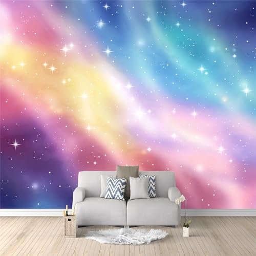 3D Effect Non-Woven Wallpaper - Glitzernde Sterne Und Glitzer Muster - UV-Resistant, 150 x 105 cm Ätherisch-Verträumter Regenbogen-Farbverlauf Tapete- for Living Room TV Background Fototapete