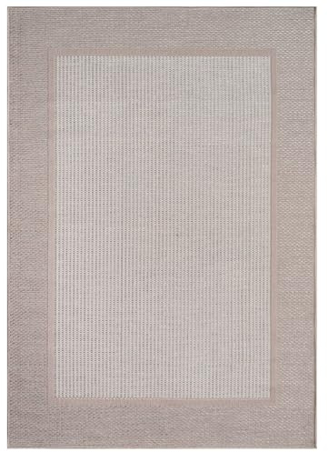 TT Home In-& Outdoorteppich Wetterfest Terrasse Balkon Esszimmer Modernes Boho Design Skandinavisch Mit Bordüre Unicolor, Farbe:Beige Creme, Größe:300x400 cm