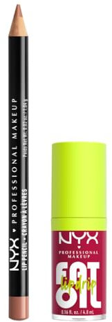 NYX Professional Makeup Lip Artist Kit, Lippen-Makeup-Set bestehend aus Slim Lip Pencil Lipliner, Farbe 810 Natural, und Fat Oil Lip Drip Lipgloss, Farbe 05 Newsfeed