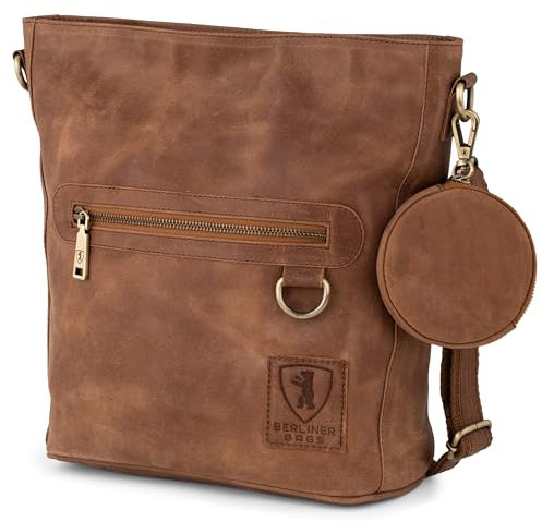 Berliner Bags Vintage Schultertasche Siena, Mittelgroße Umhängetasche aus Leder, Crossbody Bag, Handtasche für Damen - Braun