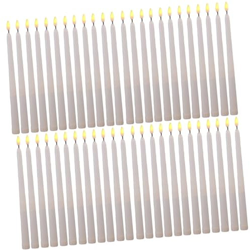 HOMSFOU 48 Stk Lange Stabkerzenlichter Koi Verjüngt Led-kerzen Mit Fernbedienung Flammenloser Tee Kerzenbrenner Für Wachsschmelzen Kerzenwärmer Schwimmende Kerzen Mini Solar- Plastik Weiß