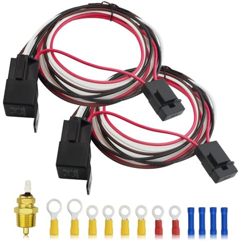 BGTXINGI Dual Electric Fan Relay Kit 40A Cooling Fan Wire Electric Fan Relay Kit with Thermostat Radiator 4 Pin 40 AMP Fan Temperature Sensor Switch 185 On 175 Off, Electric Cooling Fan Thermostat Kit
