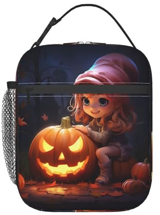 GaxfjRu Bolsa de almuerzo de Halloween con diseño de calabaza superior, bolsa térmica para adultos y niños, buena para lonchera Bento