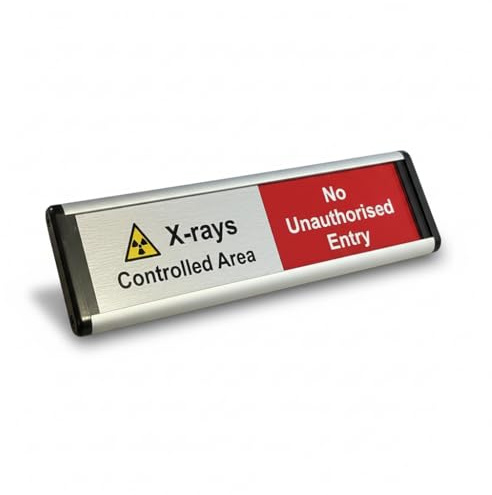 ViroSlide X-ray Controlled Area Sliding Sign – 214 x 60mm – Safe to Enter” & “No Unauthorised Entry – Self-Adhesive Fixing