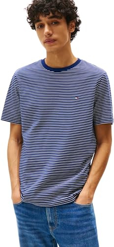 Tommy Hilfiger Men’s Short Sleeve Round Neck Seasonal Solid T-Shirt, Multicolor (Preppy Navy/Ivory Petal), XL