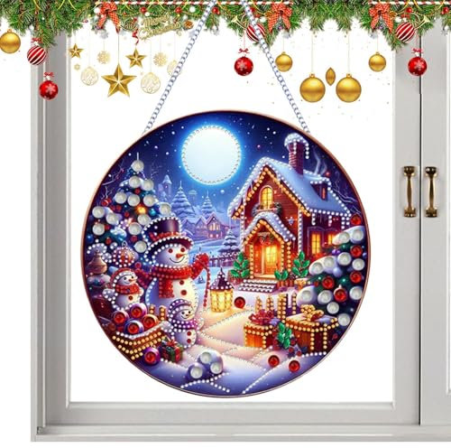yztju Adorno de pintura navideña, colgante para árbol de Navidad, pintura acrílica, adorno de doble cara, colgante de Navidad ajustable, adorno para pared, chimenea, árbol de Navidad, puerta, ventana