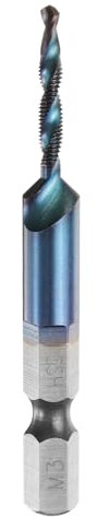 QUARKZMAN Foret Et Taraud Combinés, Métrique M3 x 0,5 Filetage 1/4 Tige Hexagonale, Tarauds à Vis à Filetage Bleu Nano Revêtus de Spirale de Perçage Et de Taraudage, Acier Rapide (Hss) 4341
