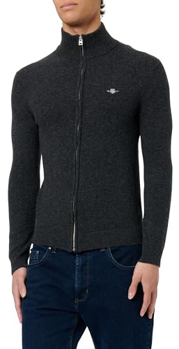 Gant Herren Extrafine Lambswool Zip Cardigan Strickjacke, Dark Grey Melange, M EU
