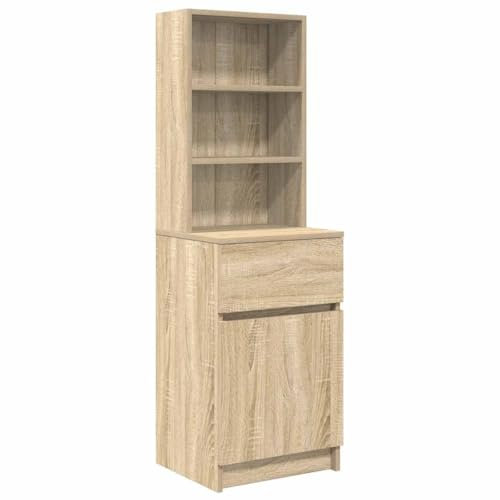 vidaXL Sonoma Oak Bedside Cabinet - 39x35x125 cm Engineered Wood Nightstand with 2 Open Shelves and 1 Drawer for Bedroom/Living Room Storage
