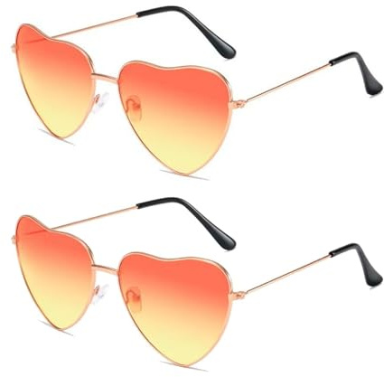 2Paar Herz Sonnenbrille Hippie Sonnenbrille Retro 60er 70er Jahre Herzform Sonnenbrille für Damen Herren Hippie Brille Herzförmige Sonnenbrillen Herzbrille für Karneval Motto Party Festivals Maskerade