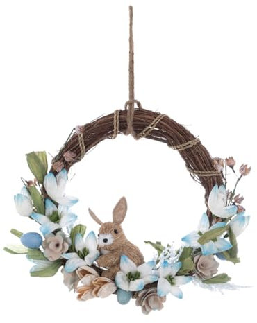 Blanc Mariclò Osterkranz mit Hase und Blumen zum Hängen, vor der Tür, Eingang, Wand, Mauer Pomona Shabby Chic 51x15xH45 cm