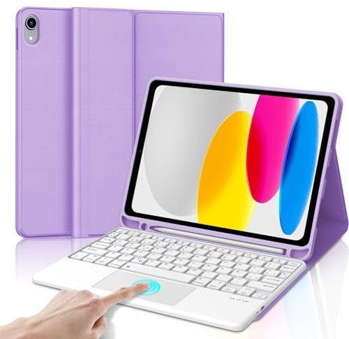 IVEOPPE Teclado iPad 10 Generación 2022/11 Generación A16 2025 (10.9/11 Pulgada), QWERTY Español Ñ, Touchpad Bluetooth Magnéticamente Teclado para iPad 10/11 Gen, Morado