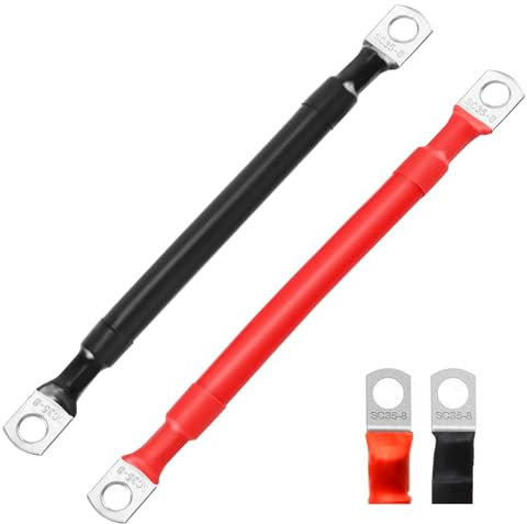 TMRBBesty Cable Batterie 35mm2 15cm avec cosse M8,Lot de 2 Câble Batterie Voiture 12 V Noirs et Rouges pour Bateau et Voiture