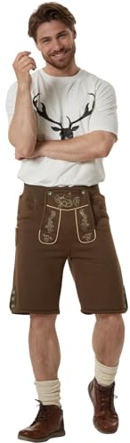 dressforfun Kurze Trachtenhose aus Fleece, vegane Lederhose, Tracht Herren, Trachten Lederhose Look ohne Leder, Vintage Optik mit authentischer Stickerei für Oktoberfest, Volksfest