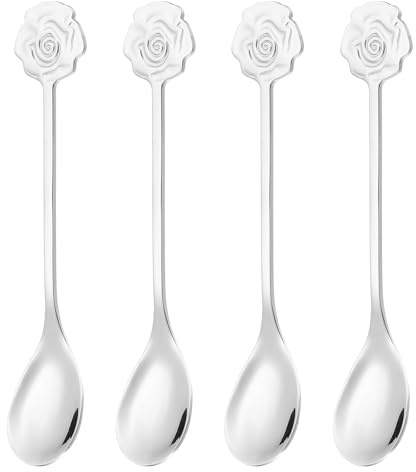 PATIKIL 4pcs Coffee Spoons, Rose Tea Spoons 304 Stainless Steel Teaspoons Small Cute for Stirring Espresso Coffee Bar Tableware Dessert Flatware Tea Party, Silver