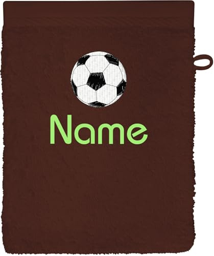 Schnoschi Waschlappen mit Namen, Text oder Motiv Bestickt, personalisiertes Handtuch, individueller Waschhandschuh, Lappen oder Gesichtstuch mit Initialen, 100% Baumwolle, 16 x 21 cm (Braun)
