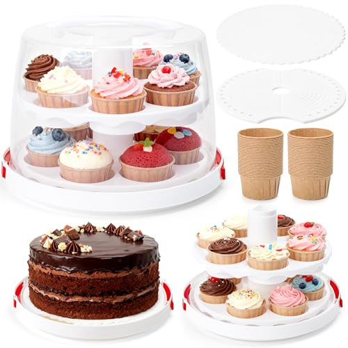 GIOVARA Récipient à Gâteau Rond avec Couvercle Haut, Boîte de Transport pour Un Gâteau avec diviseur Capote et Compartiments, en Plastique (PP), sans BPA 29 x 20.5 x 23 cm (Transparent)