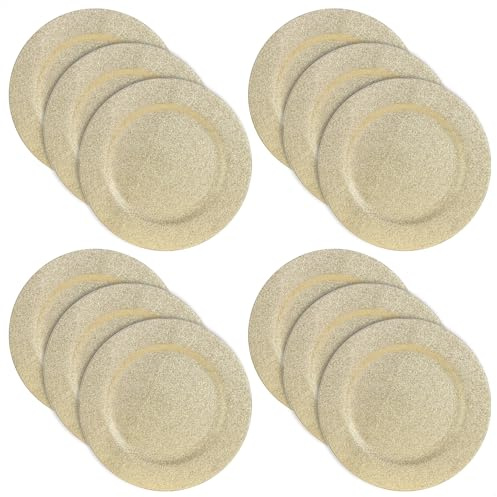 com-four® 12x Platzteller als Tischdekoration - wiederverwendbare Unterteller - funkelnde Dekoteller für Hochzeit, Familienfeier oder Weihnachten - Charger Ø 33 cm