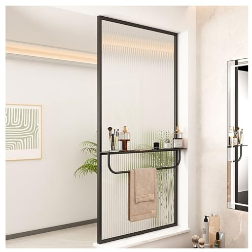 Moderner Shoji-Raumteiler Aus Glas Halbwandige Trennwände Aus Transluzentem Glas Für Den Badezimmereingang Trennwand Für Hotelbadezimmer(Black,50x120cm(19.7x47.2 in))