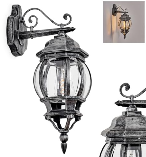 HOFSTEIN Außenwandleuchte Lentua, Außenwandlampe aus Metall/Glas in Schwarz/Silber/Klar, moderne Wandleuchte abwärts außen im Retro/Vintage-Design m. Lichteffekt, E27, IP44, Hof, Außenbereich, Haustür