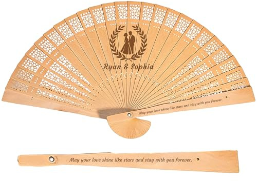 10-100 Pcs Personalized Custom Wedding Folding Fans, with Logos and Text, Handheld Hollow Wood Fans for Bridal Shower