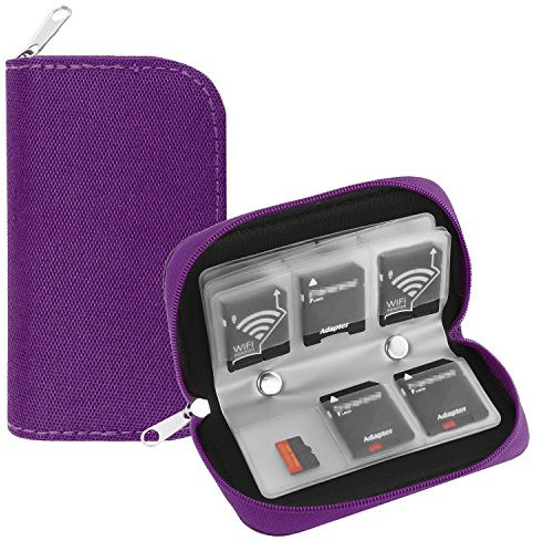 KING OF FLASH - 8 Pages and 22 Slots Memory Card Carrying Case Holder Pouch for SD SDHC MMC CF Micro SD Storage Protector - Purple