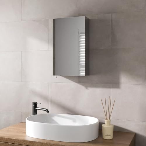 Artis® 300 x 500mm Bathroom Mirror Cabinet Storage Wall Mounted Cupboard Ready Assembled Unit Single Mirrored Door, Stainless Steel