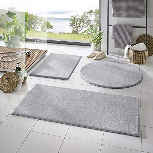 Taracarpet Badematte Fiona rutschfest waschbar Badezimmerteppich sehr weich und als Set kombinierbar Uni grau 120 cm rund