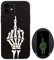 X spirit Goth Phone Case for iPhone 12, Skull Skeleton Pattern, Cool Edgy Gothic Emo Luminous Design, Middle Finger, Rock n Roll, Glow in The Dark, Leather Finish (iPh 12-Middle Finger)