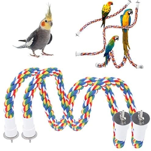 2Pcs Bird Chew Rope Brightly Colored Bird Perch Stand Cotton Birds Ladder Toys for Parrots Parakeets Perching Playing(60CM)