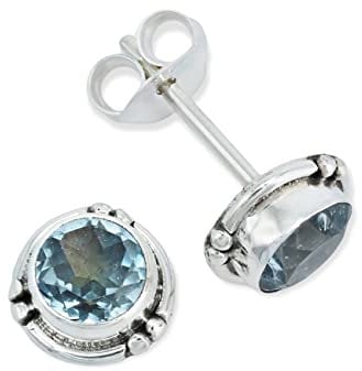 Ohrstecker 925 Silber Blau Topas hellblauer Stein Edelstein Ohrringe echt Silber Damen Sterling Silber Stecker Geschenk(MOS-027-62)