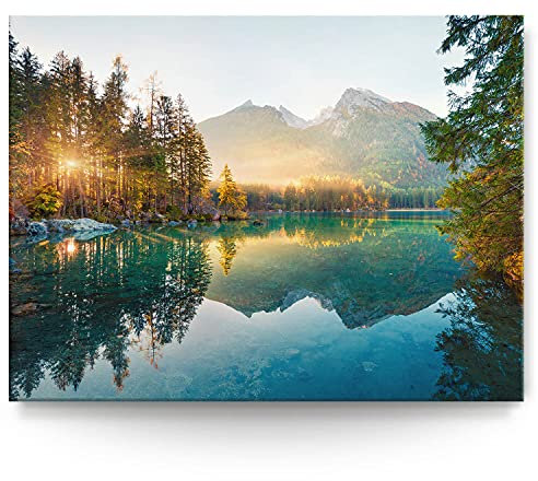 BilderKing Wandbild Wasserfall Hintersee Bayern - 200cm x 150cm Leinwand auf 4cm Keilrahmen