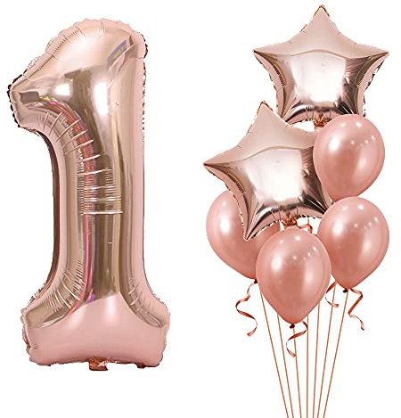 Unisun Grand ballon en aluminium en forme de chiffre 1 - 101,6 cm - Grand ballon en aluminium à l'hélium pour décoration de fête d'anniversaire, mariage - 101,6 cm - or rose