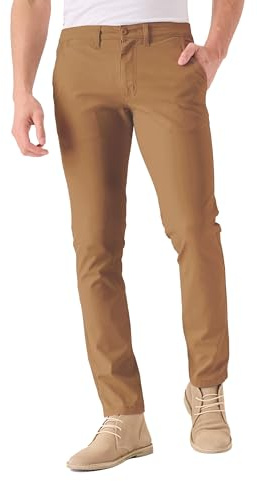 JMOJO Chinos Trousers Men – Slim Fit Wrinkle Resistant Stretch Cotton Pants – Smart Casual Wear for Office, Travel & Weekend Light Brown