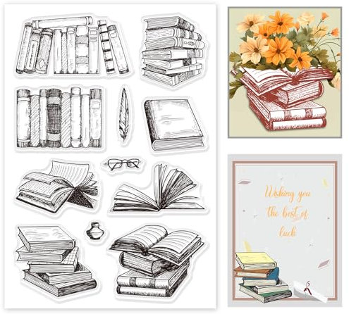 GLOBLELAND Silikonstempel Bücher Klare Stempel Bücher Transparente Stempel Bücher Clear Stamps für Kartenherstellung und DIY Scrapbooking Dekor